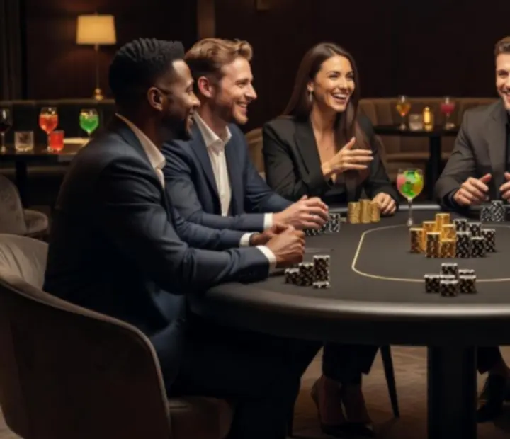 Barátságos offline póker est a Gold Table Étterem fekete-arany lounge részében szimbolikus zsetonokkal